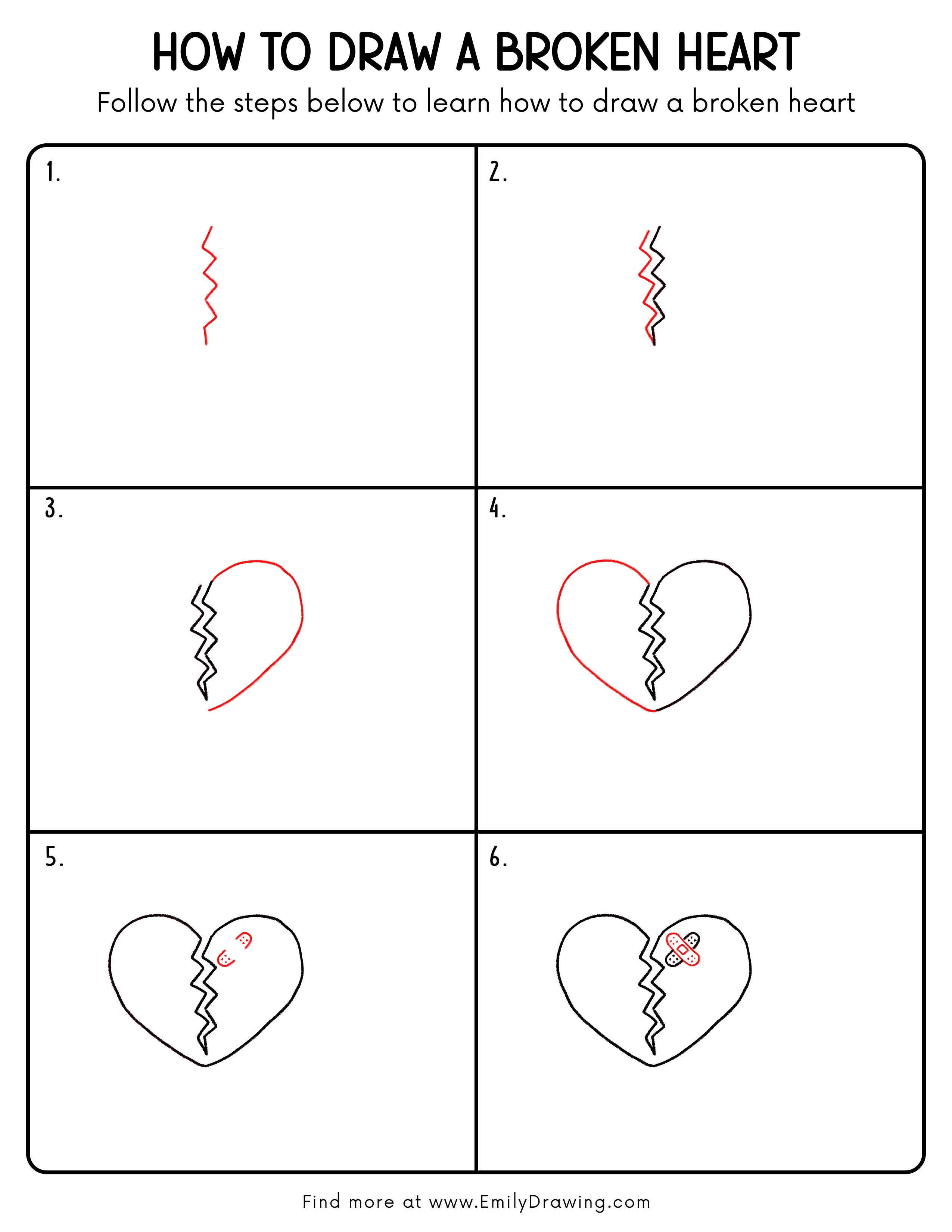 Printable Broken Heart Drawing Guide